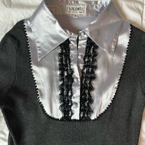 Valenti Y2K Blouse faux Pearl Button S Gray Top 🎀🖤